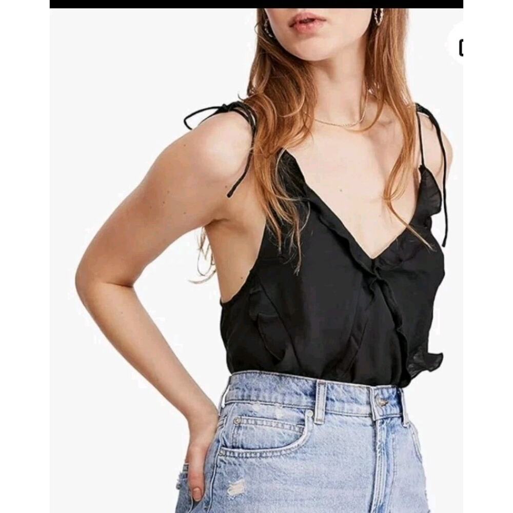 Free People Top Could Be Cami Black Tank black M Festival Coquette Summer Vibes